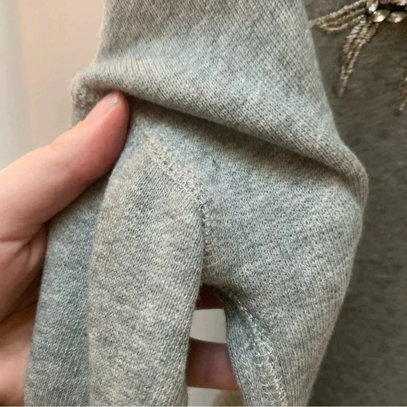 J.Crew Heather Gray Jeweled Embellished Glam Sweatshirt Sweater Top  S - Picture 11 of 12